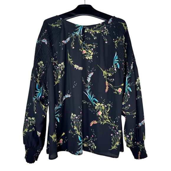 Worthington Black Floral Chiffon Textured Smocked Blouse 2X - Picture 2 of 8